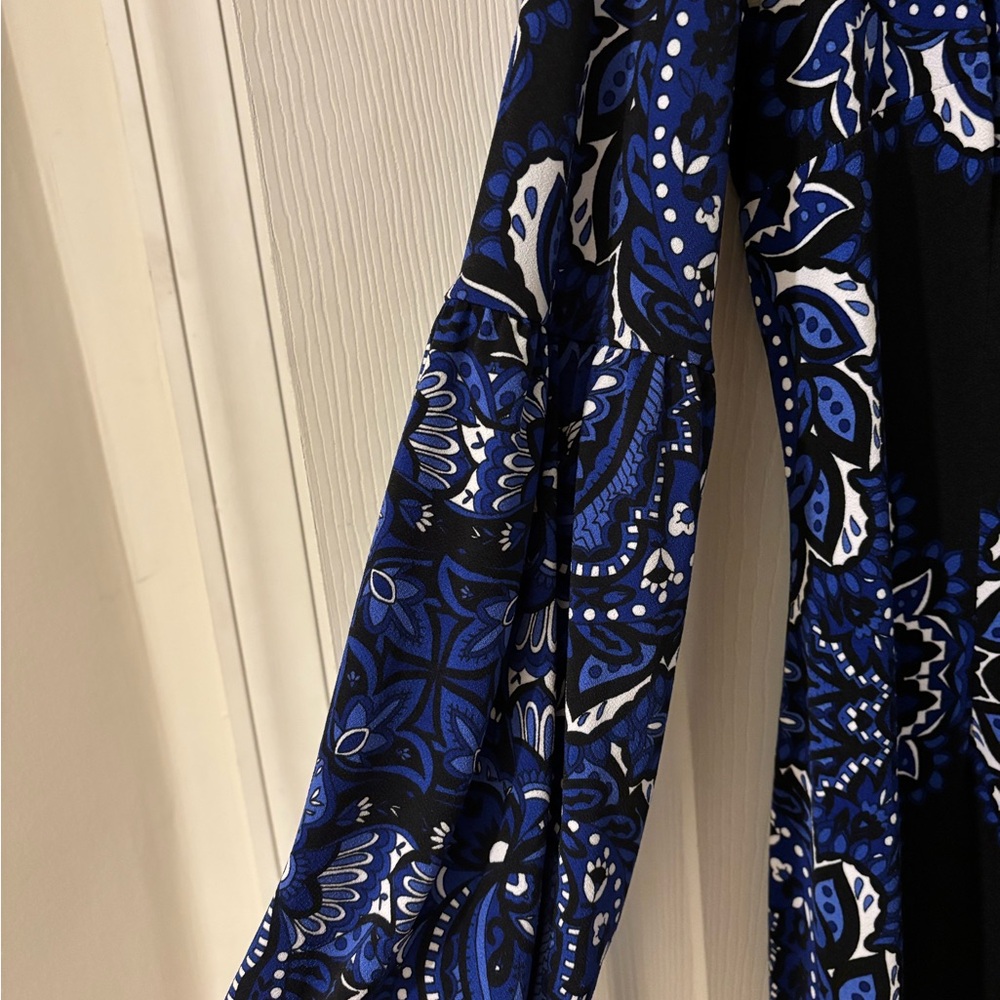 INC International Concepts Blue and Black Long Sleeve Dress Large - Picture 3 of 9